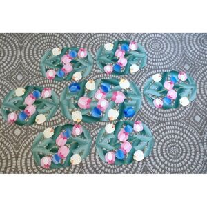 VTG‎ Embroidered Applique 6 Placemats Center Piece Tulip Floral Cut Outs Cottage